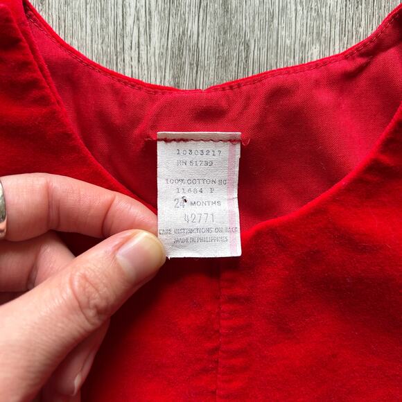 Vintage Red 100% Cotton Velvet Embroidered Bear Train Romper Size 24 Months - Picture 8 of 9